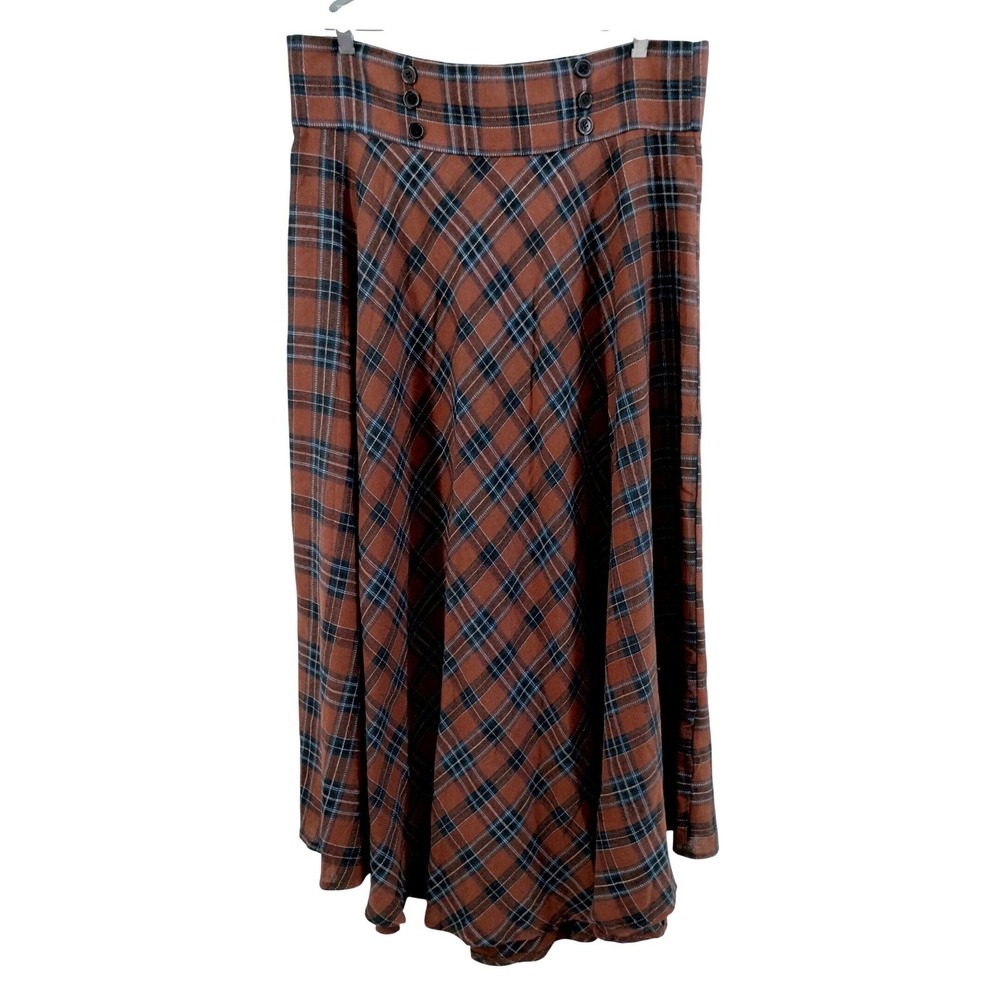 NWT Emery Rose Women's‎ Plaid Maxi Skirt Hogh Woast Brown Button Detail Size 2XL